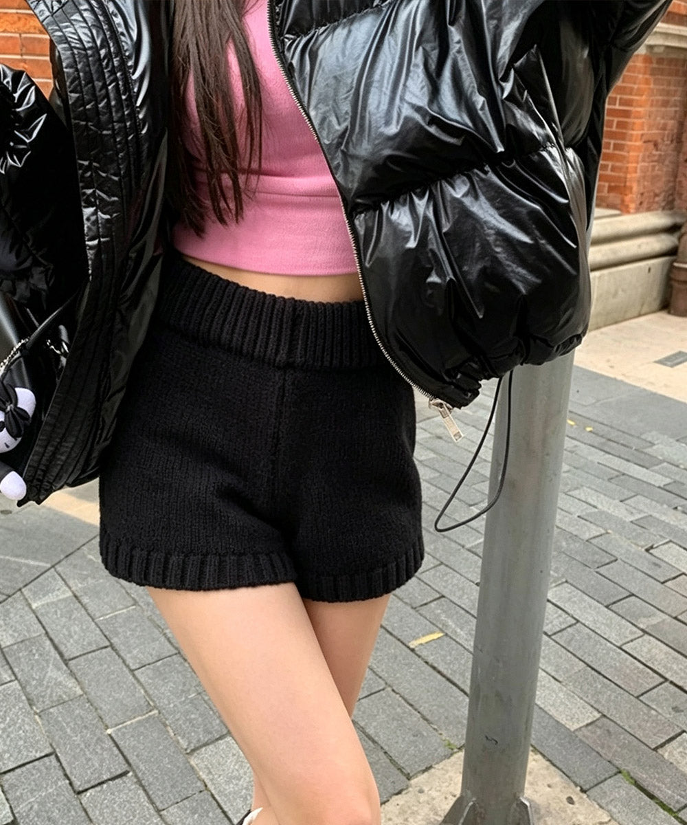 ショートニットパンツ 暖かい短パン 春秋