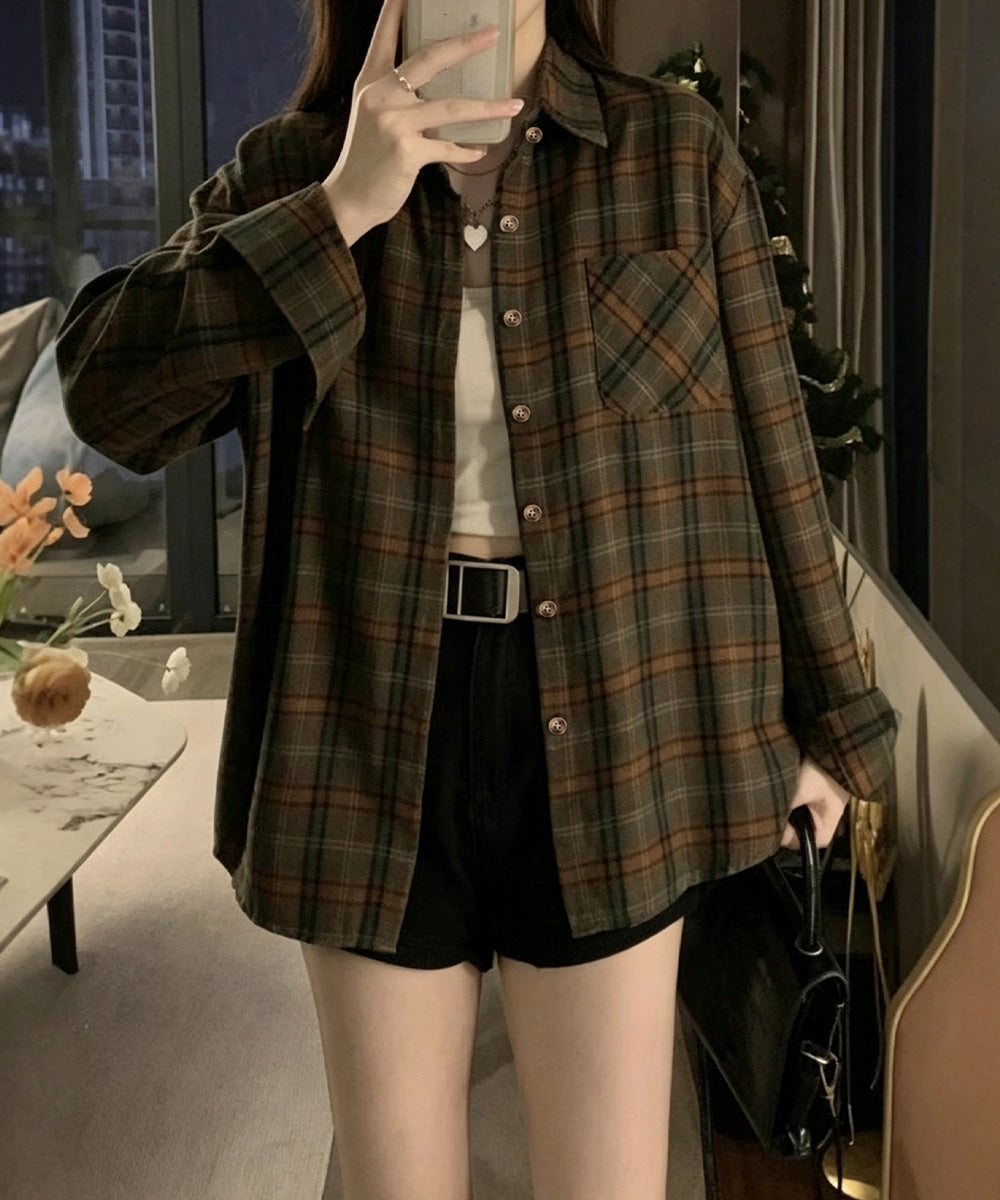 クラシカル格子柄 ゆるシルエットブラウス