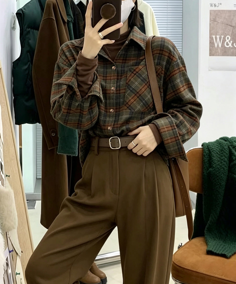 クラシカル格子柄 ゆるシルエットブラウス