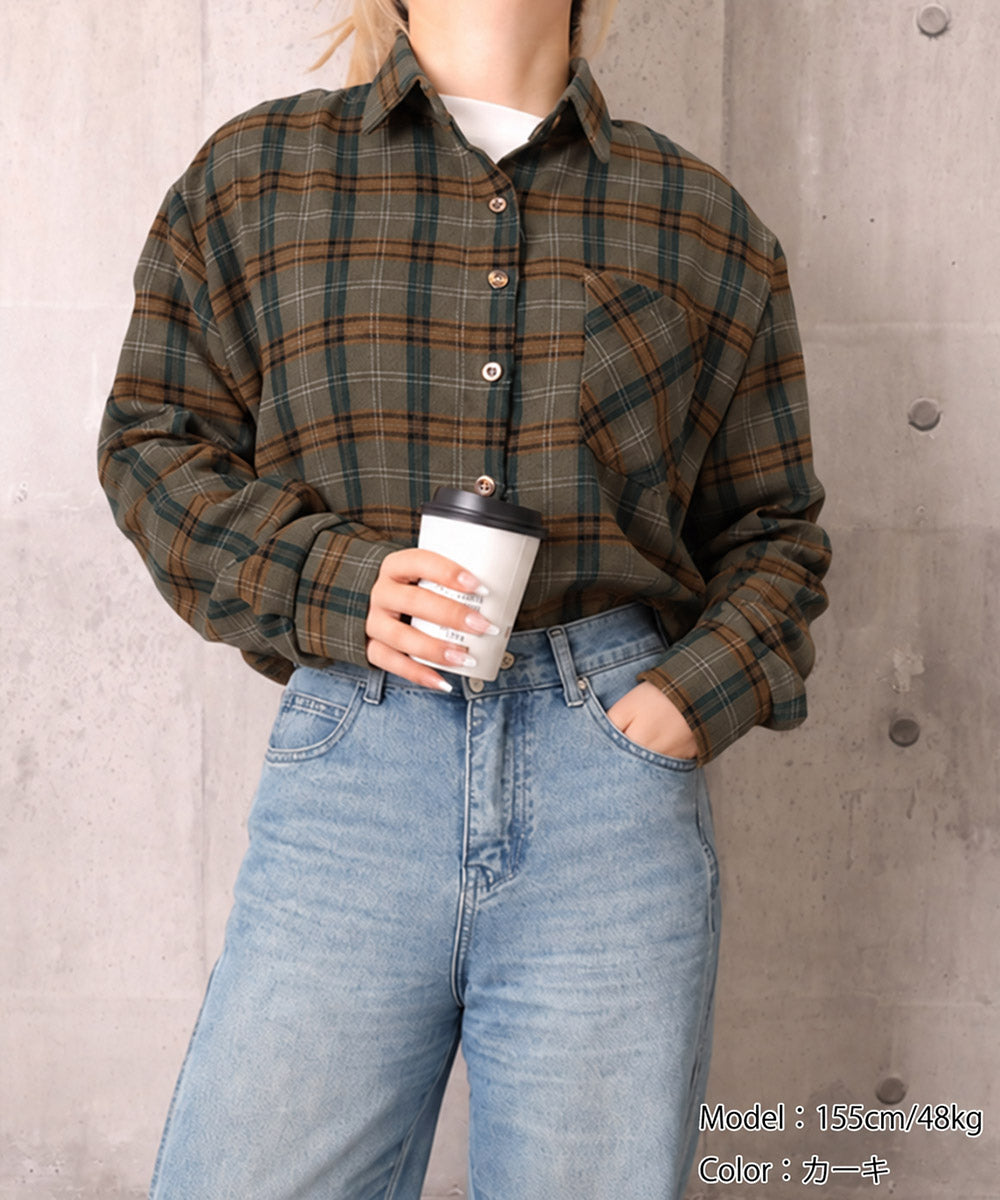 クラシカル格子柄 ゆるシルエットブラウス