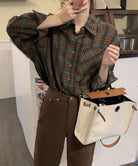クラシカル格子柄 ゆるシルエットブラウス