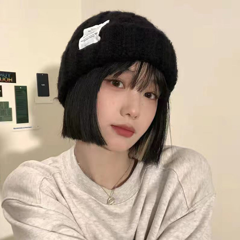 ケーブル編み ニット帽子 レディース秋冬 ブラック