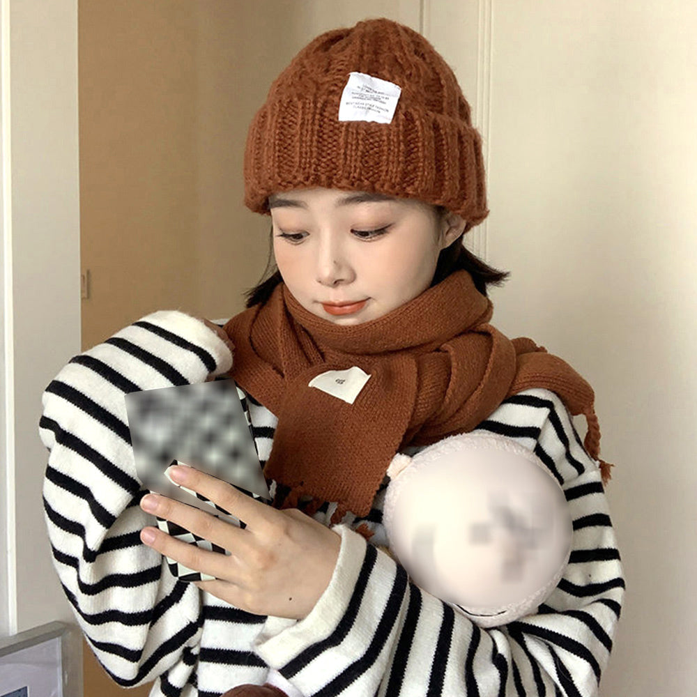 ケーブル編み ニット帽子 レディース秋冬 オレンジブラウン