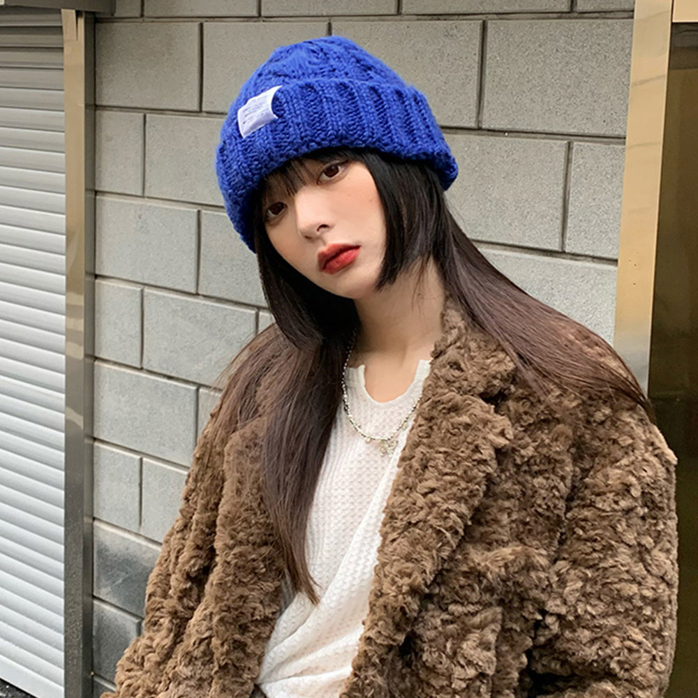 ケーブル編み ニット帽子 レディース秋冬 ロイヤルブルー