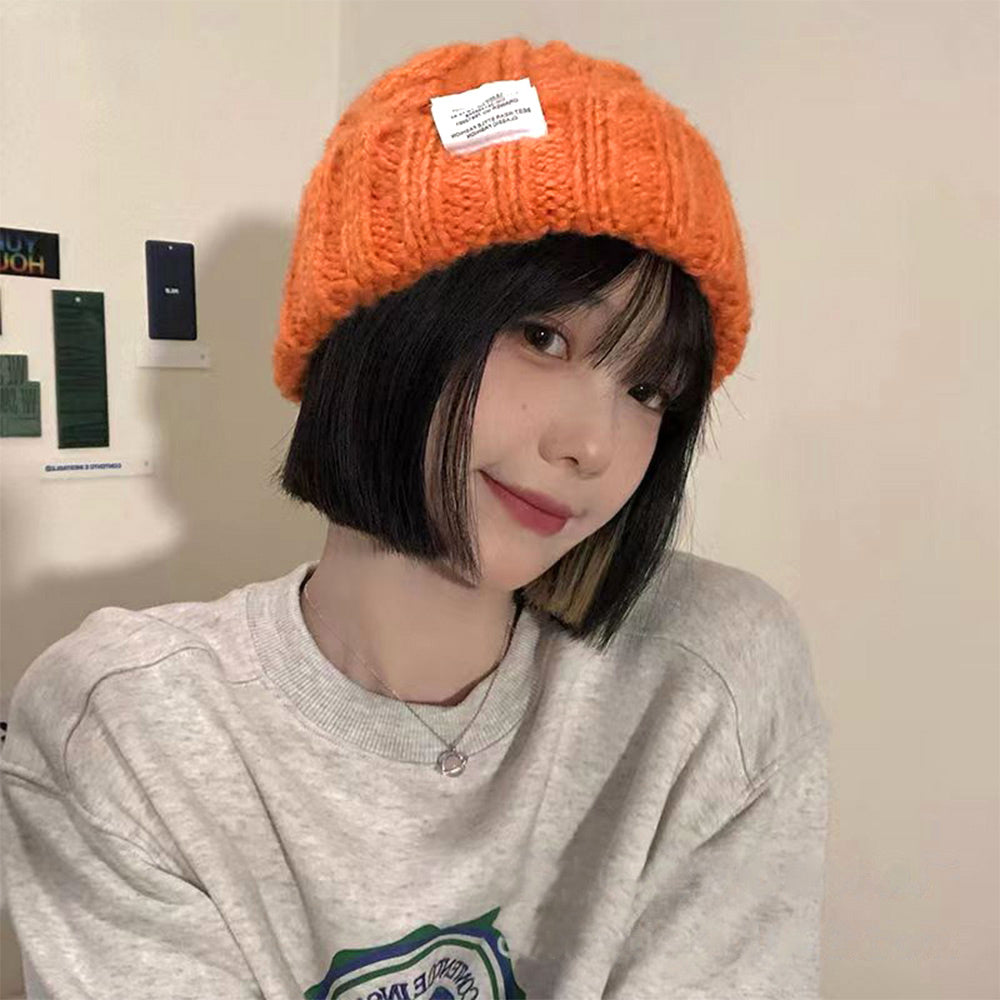 ケーブル編み ニット帽子 レディース秋冬 オレンジ