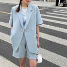 半袖ジャケット ショートパンツ セット夏 薄ブルー