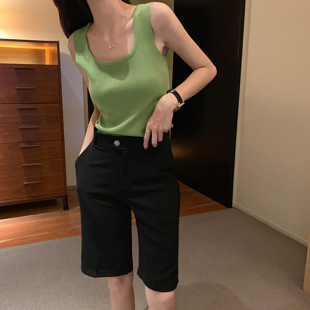 ノースリーブ ニットトップス グリーン