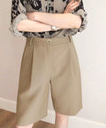 タックショートパンツ ハイウエスト 美脚 5分丈 ショートパンツ レディース Aラインパンツ 着やせ半ズボン ゆったり体型カバー脚長ショーパン 20代30代40代 6CXINI-011