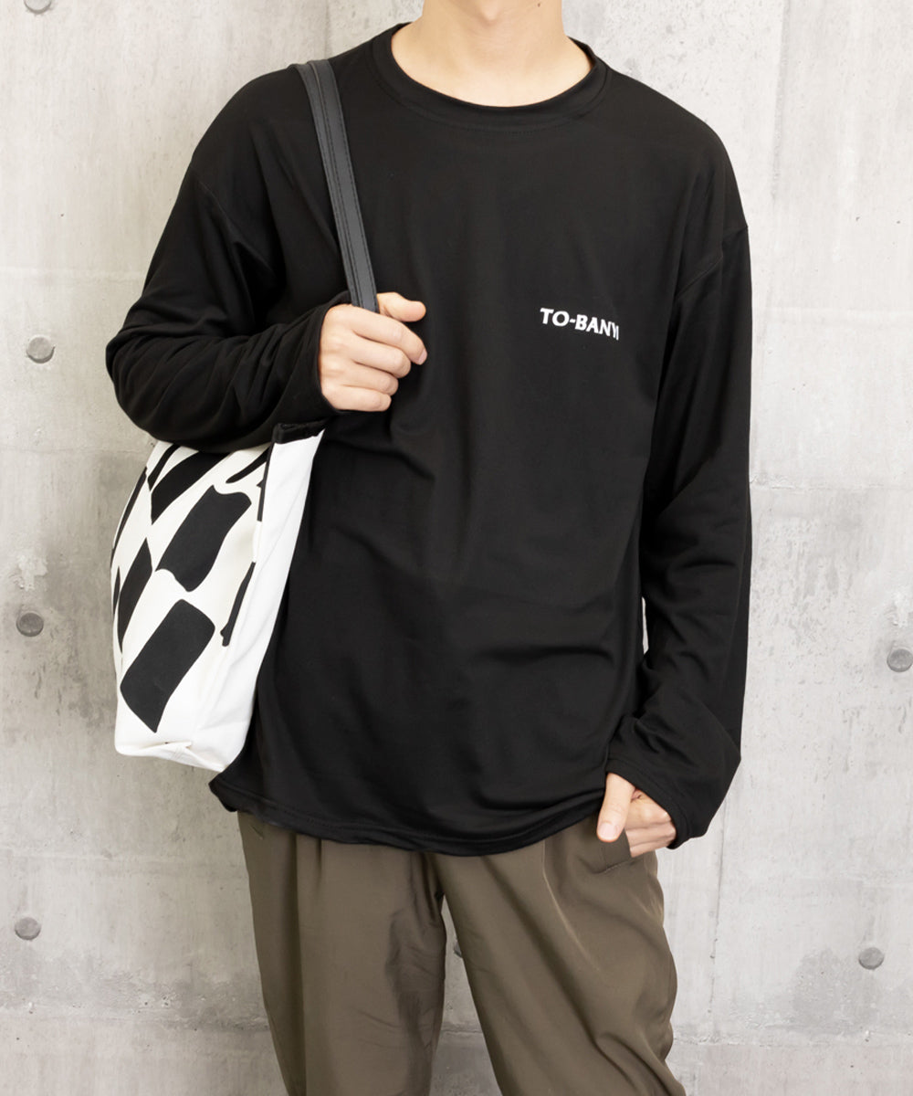 メンズtシャツ 長袖 ロンTクールネック ブラック
