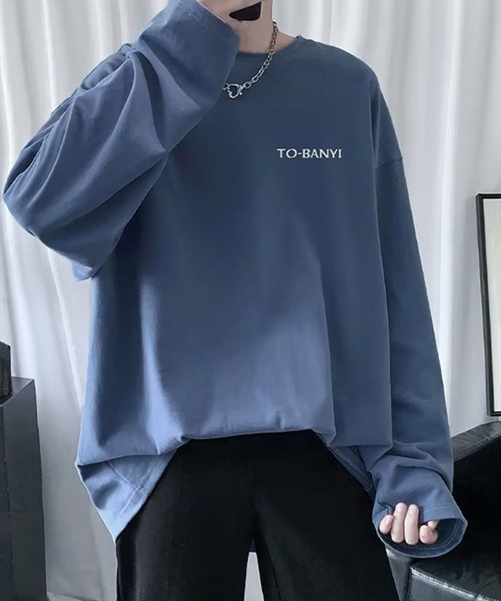 メンズtシャツ 長袖 ロンTクールネック ブルー