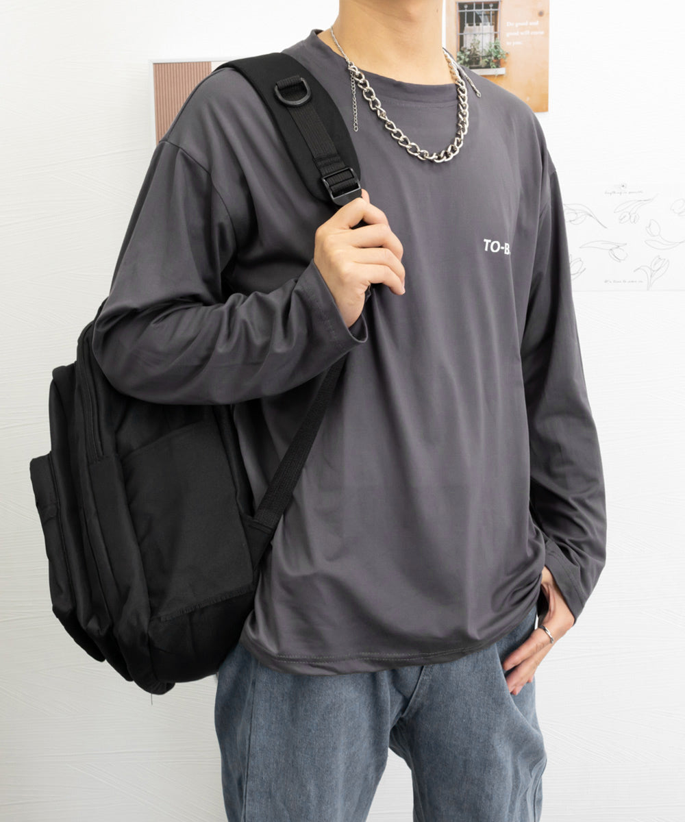 メンズtシャツ 長袖 ロンTクールネック ダークグレー