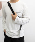 メンズtシャツ 長袖 ロンTクールネック 無地Tシャツ ロゴ付きカットソー 大人ジュアル インナートップス シンプル 春秋服着回し 白tシャツ ロンティー ロンt 6DAKUANG-004