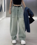 バギーデニムパンツ レディース レトロ風 ウォッシュデニムワイドパンツ 着やせ おしゃれ ヴィンテージルーズジーパン カジュアルバギージーンズ ヒップホップパンツ 6DAKUANG-006