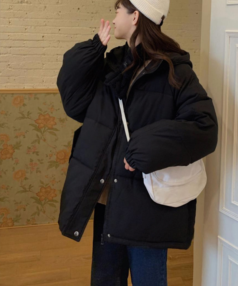 エコダウンジャケット フード付き韓国冬服 ブラック