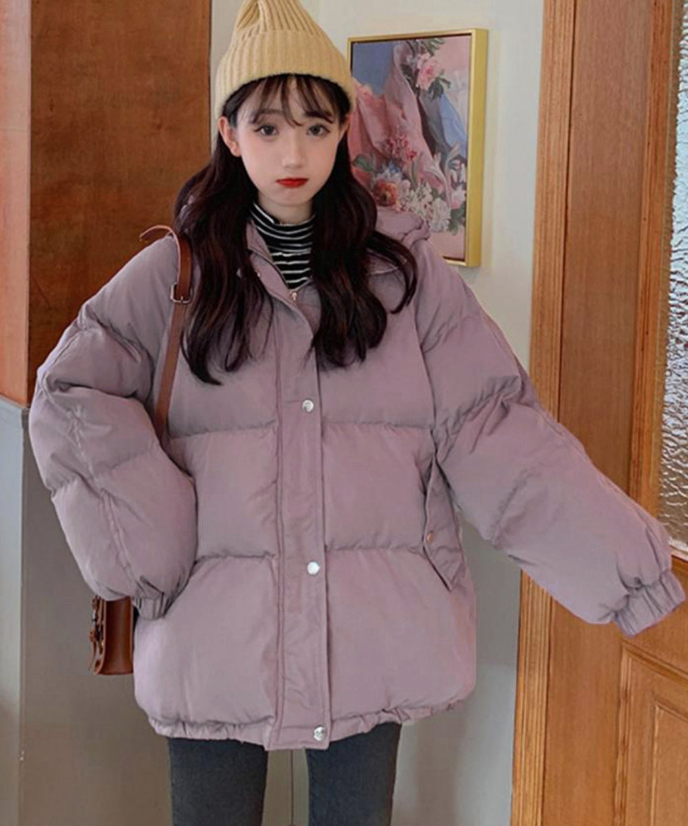 エコダウンジャケット フード付き韓国冬服 くすみパープル