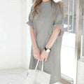 チュニックTシャツ サイドスリット レディース 無地 ロングTシャツ ベーシック 半袖トップス シンプル Tシャツワンピース 春夏 カットソー 6LANGZI-001
