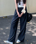 チェック柄ワイドパンツハイウエスト春夏服 カジュアルイージーパンツ レディース レトロ風ストレートパンツ ゆったり 薄手ロングパンツ韓国風 ウエストゴムポケット付 6LINCHUANG-002