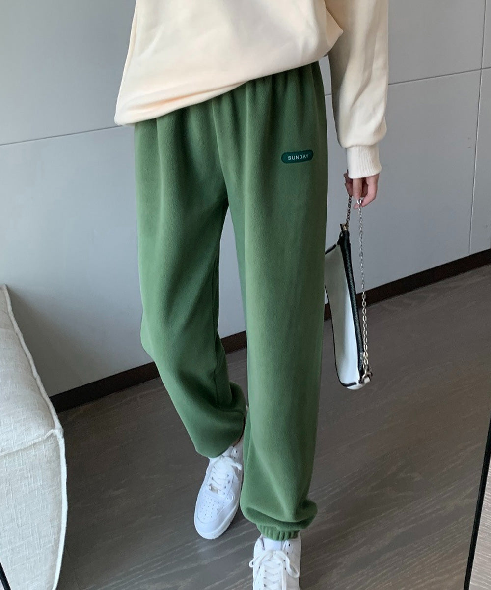 フリースパンツ 暖かいルームウェアパンツ グリーン