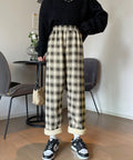 裏起毛チェック柄パンツ 裏ボアパンツ防寒 ロングパンツ レディース ハイウエスト あったか ボトムス カジュアル ストレートパンツ 厚手リラックスパンツ 秋冬美脚 6SHANXU-001