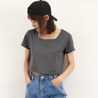 ショート丈Tシャツ レディース 半袖韓国 ダークグレー