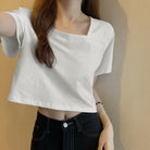 ショート丈Tシャツ レディース 半袖韓国 ホワイト