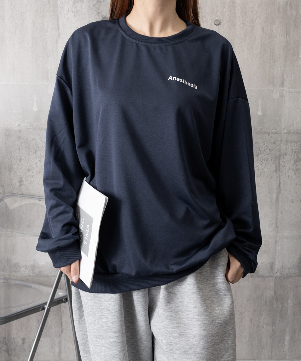 韓国風ロゴカットソーゆる ロングTシャツ ネイビー