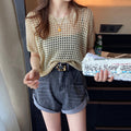メッシュサマーニット レディース半袖夏服 ベージュ