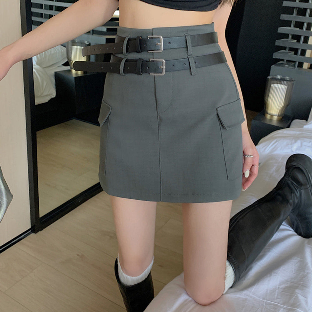 ミニスカート キュロットスカート 着やせ ダークグレー