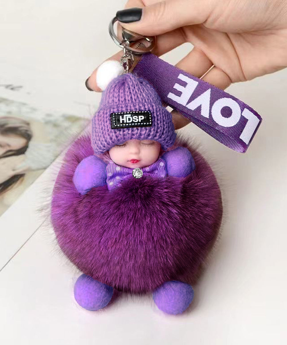 バッグチャーム可愛い赤ちゃんキーホルダー 韓国風 ふわふわドールチャーム ぬいぐるみチャーム もこもこ おやすみ赤ちゃん飾りバッグアクセサリー ファーチャーム人気 6YANNI-002