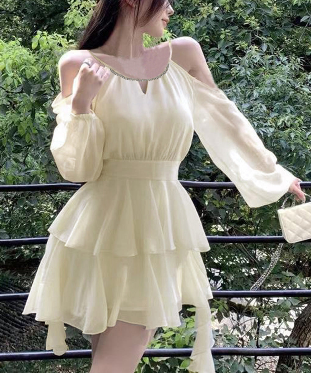 オフショルダーミニワンピース 可愛い夏服 アイボリー