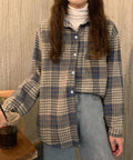 裏起毛チェックシャツジャケット ゆったり レディース レトロ風 厚手シャツカーディガン あったたか長袖軽アウター カジュアル シャツアウター 体型カバー ふわふわ 6YINGXIANG-001