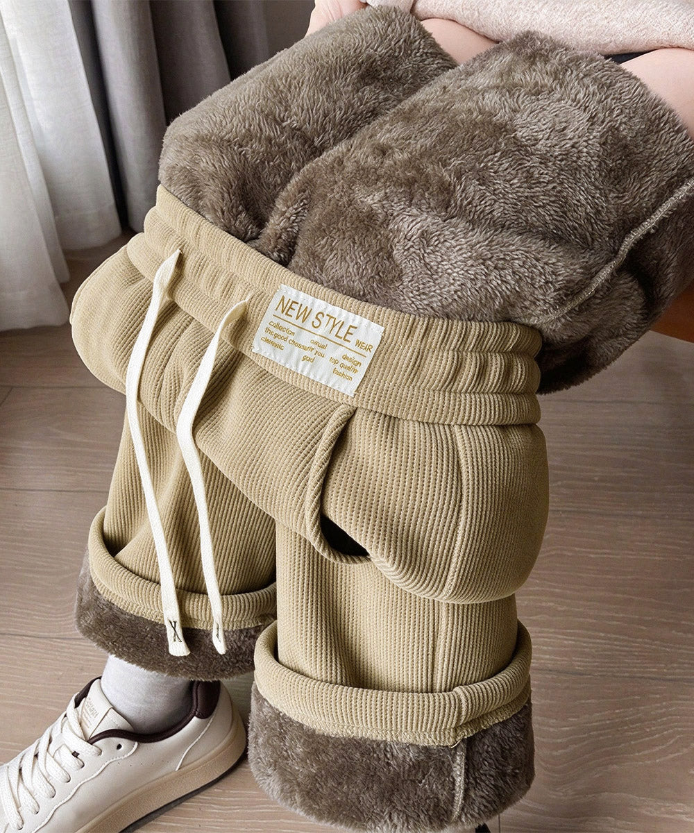 裏起毛パンツレディース裏ボアワイドパンツ ベージュ