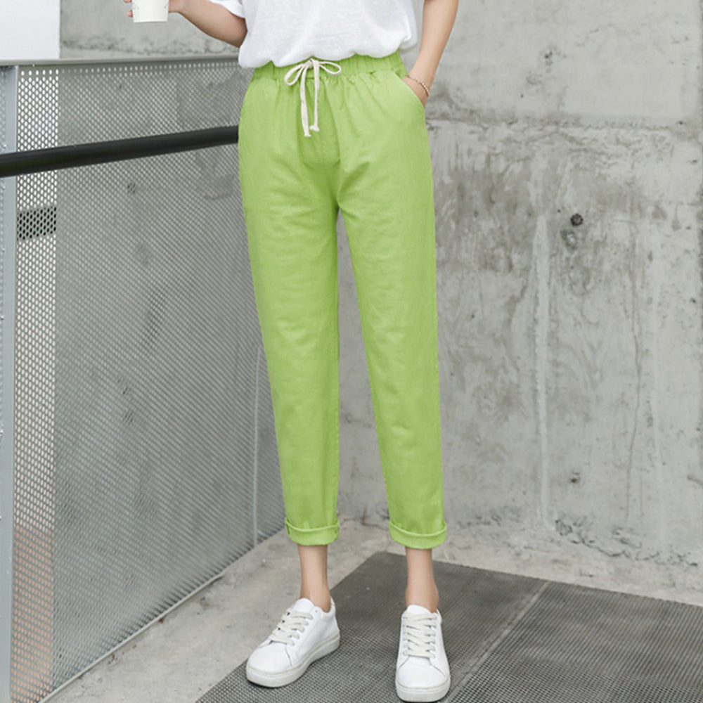 綿麻パンツ ストレートパンツ レディース ライム