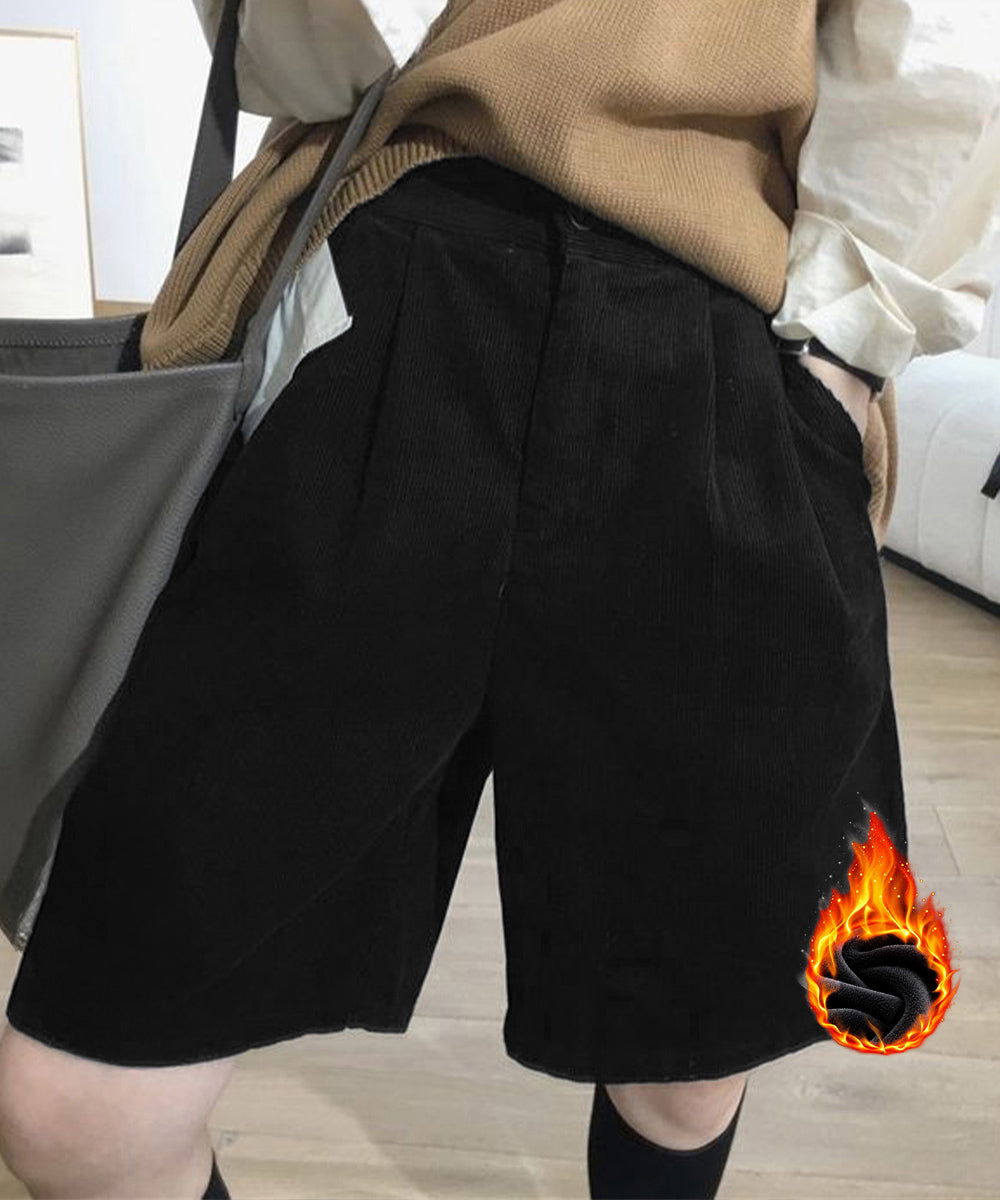 コーデュロイタックワイドハーフパンツ秋冬 ブラック系1（裏起毛あり）