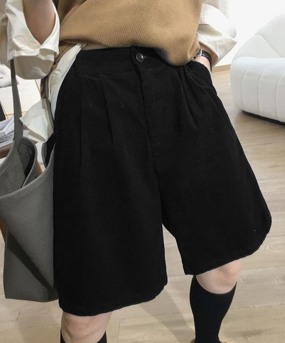 コーデュロイタックワイドハーフパンツ秋冬 ブラック系2（裏起毛なし）