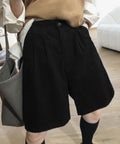 コーデュロイタックワイドハーフパンツ秋冬 ブラック系2（裏起毛なし）