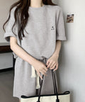 ワンポイントロゴTシャツセットアップ夏服 ゆったり半袖トップス ショートパンツ上下セット リラックスルームウェア カジュアル ワンマイルウェア 韓国風 大人可愛い 6YYG-009