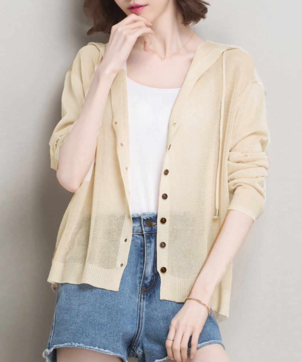 ニットパーカー 長袖 サマーカーディガン フード付き ニットカーディガン レディース 夏服 無地 ニットトップス 紫外線対策 薄手 透け感 羽織 大人 韓国 6ZIAN-001