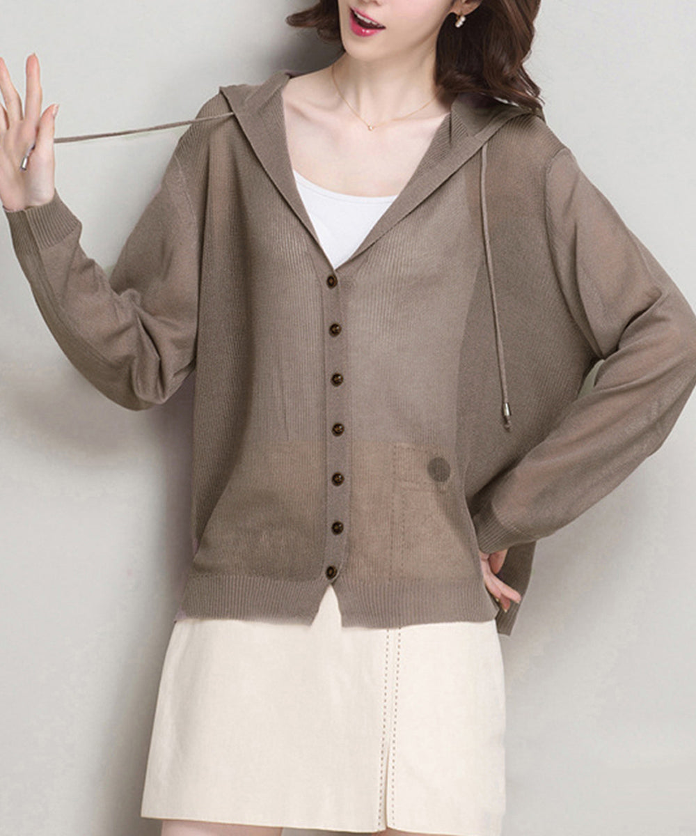 ニットパーカー 長袖 サマーカーディガン フード付き ニットカーディガン レディース 夏服 無地 ニットトップス 紫外線対策 薄手 透け感 羽織 大人 韓国 6ZIAN-001