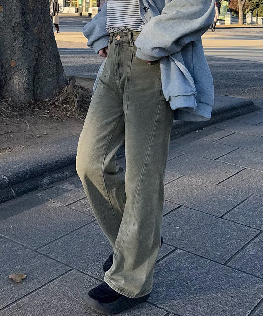 ヴィンテージ風ワイドデニムパンツ美脚 詳細画像1