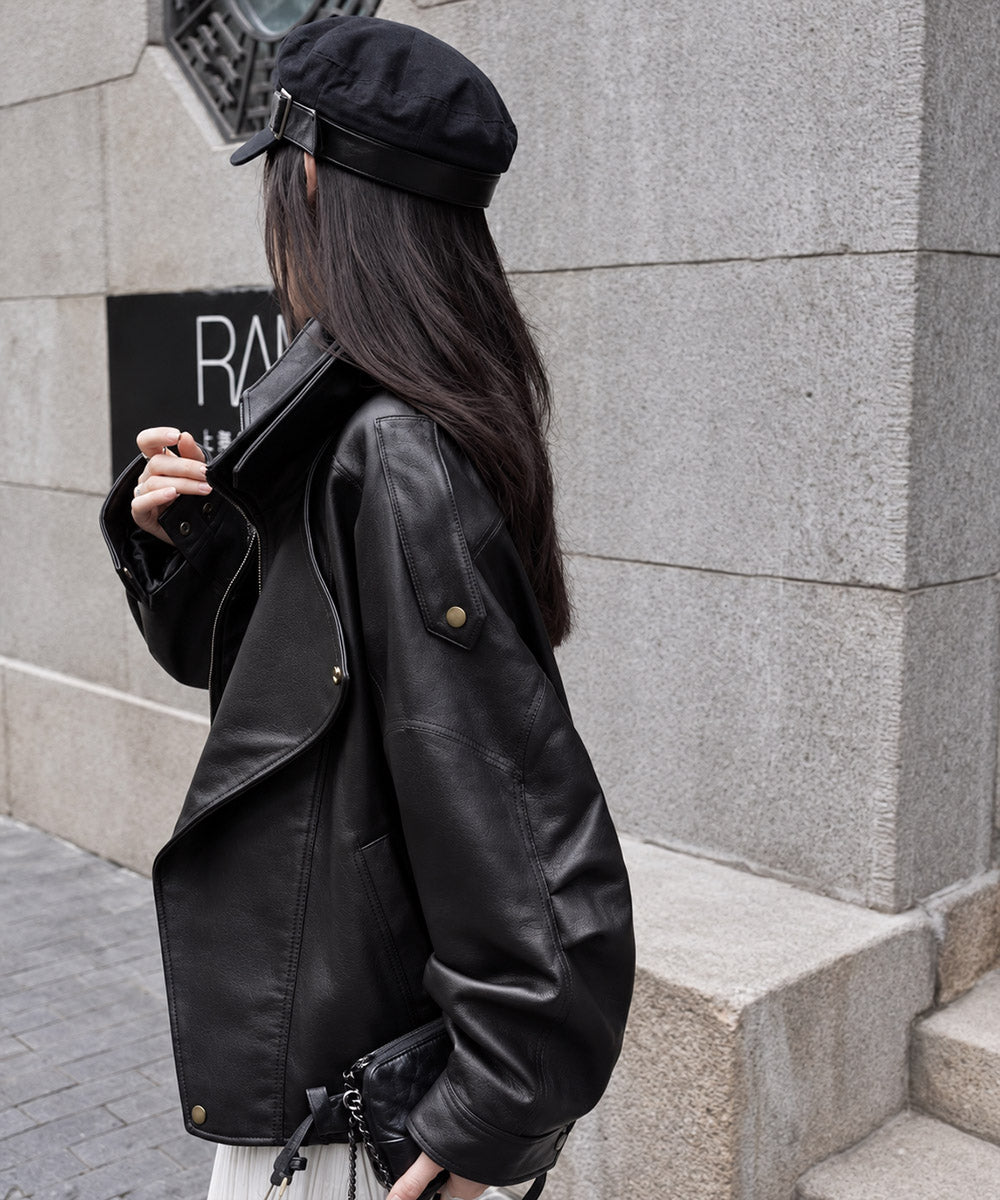 フェイクレザーライダースジャケット韓国風