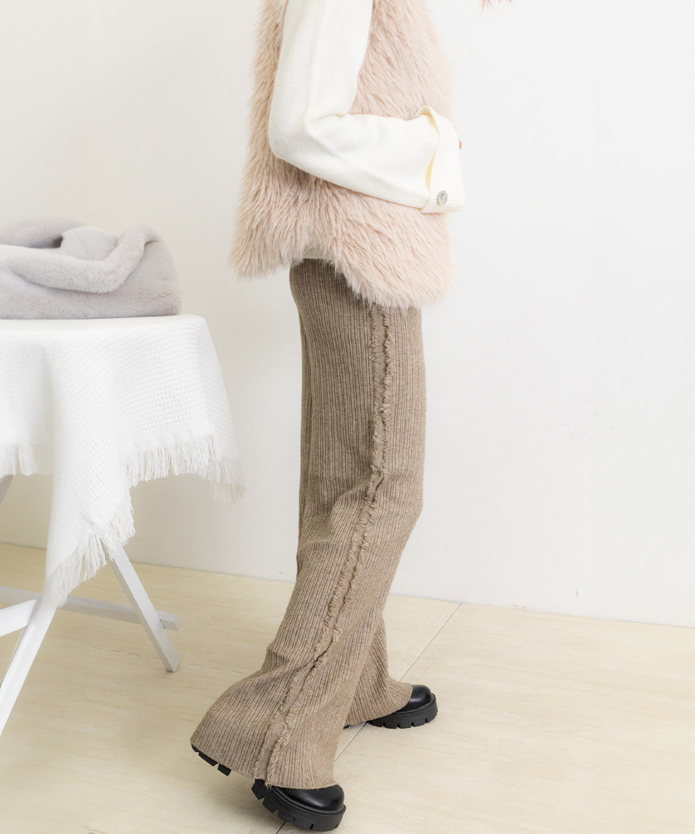 サイドフリンジ リブニットパンツ 暖かい 詳細画像33