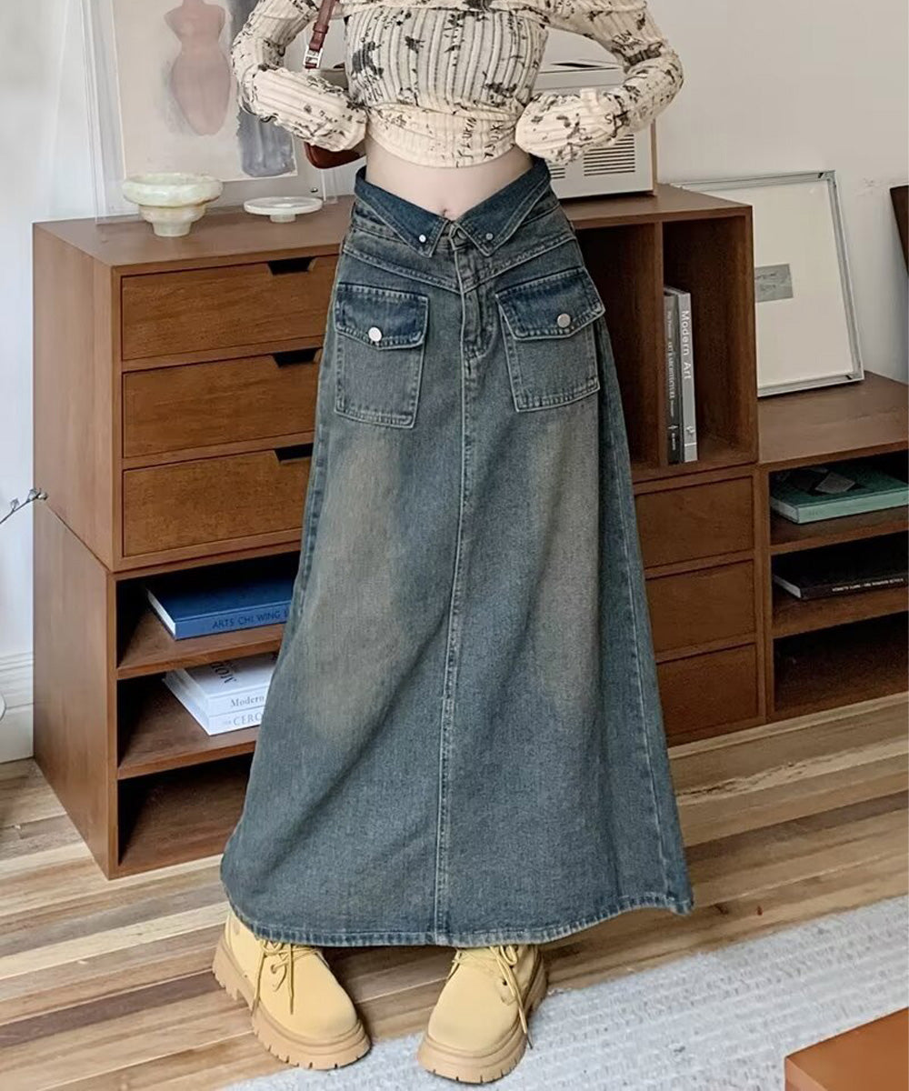 デニムマキシスカート バックスリット入り 詳細画像9