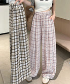 レースウエストチェック柄ワイドパンツ春夏