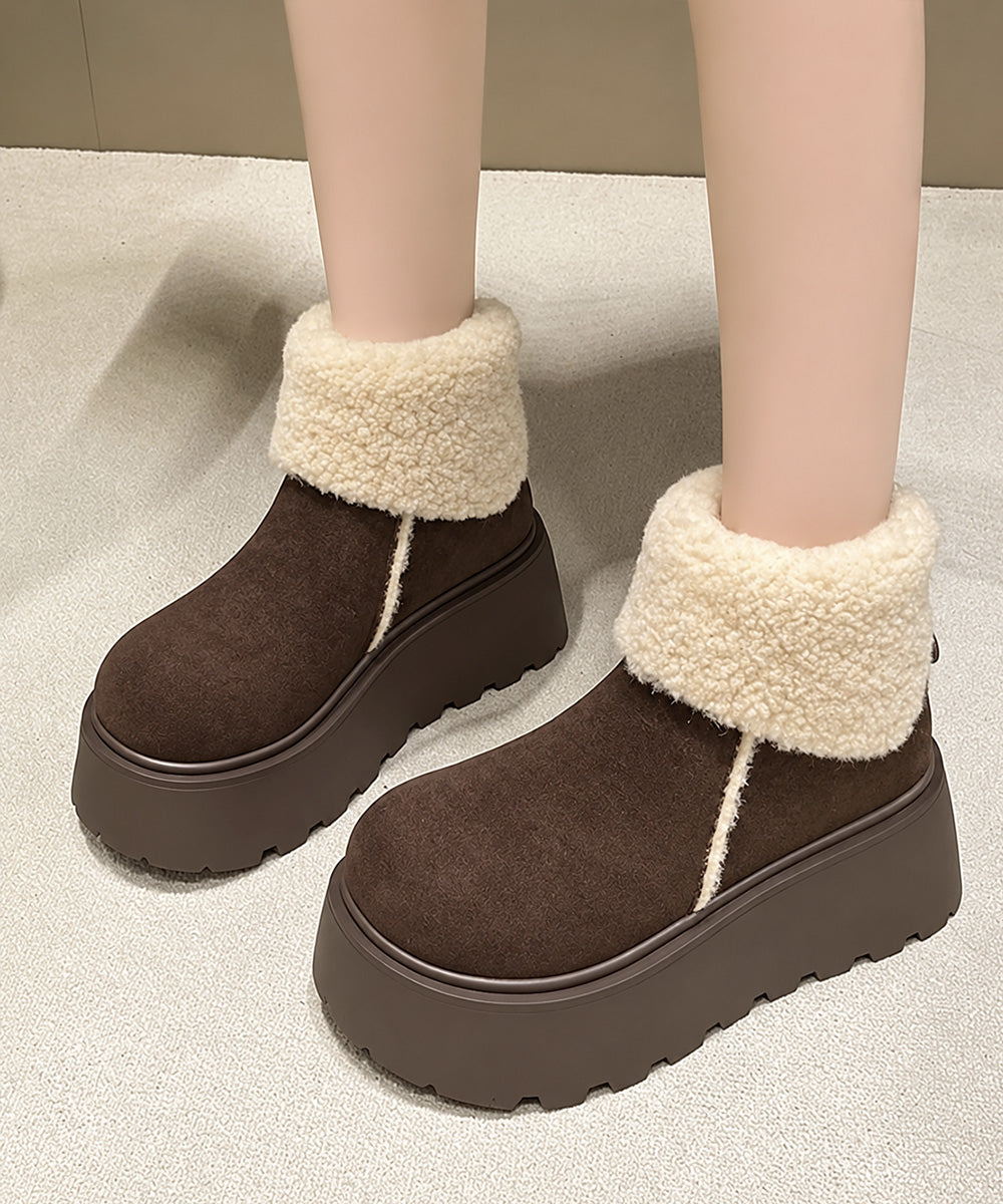 厚底ボアムートンショートブーツ秋冬防寒靴 詳細画像16
