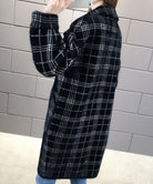 チェック柄シャギーロングチェスターコート