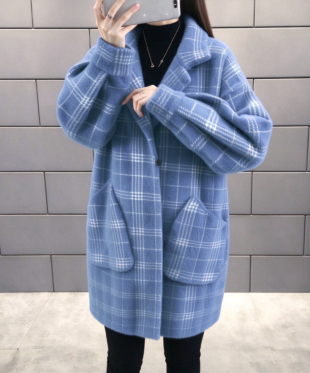 チェック柄シャギーロングチェスターコート