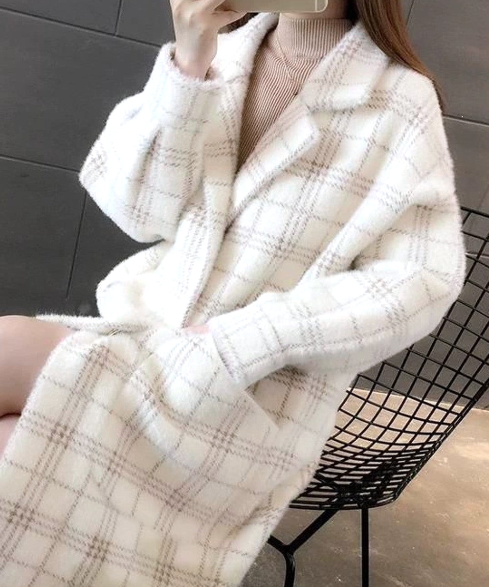 チェック柄シャギーロングチェスターコート