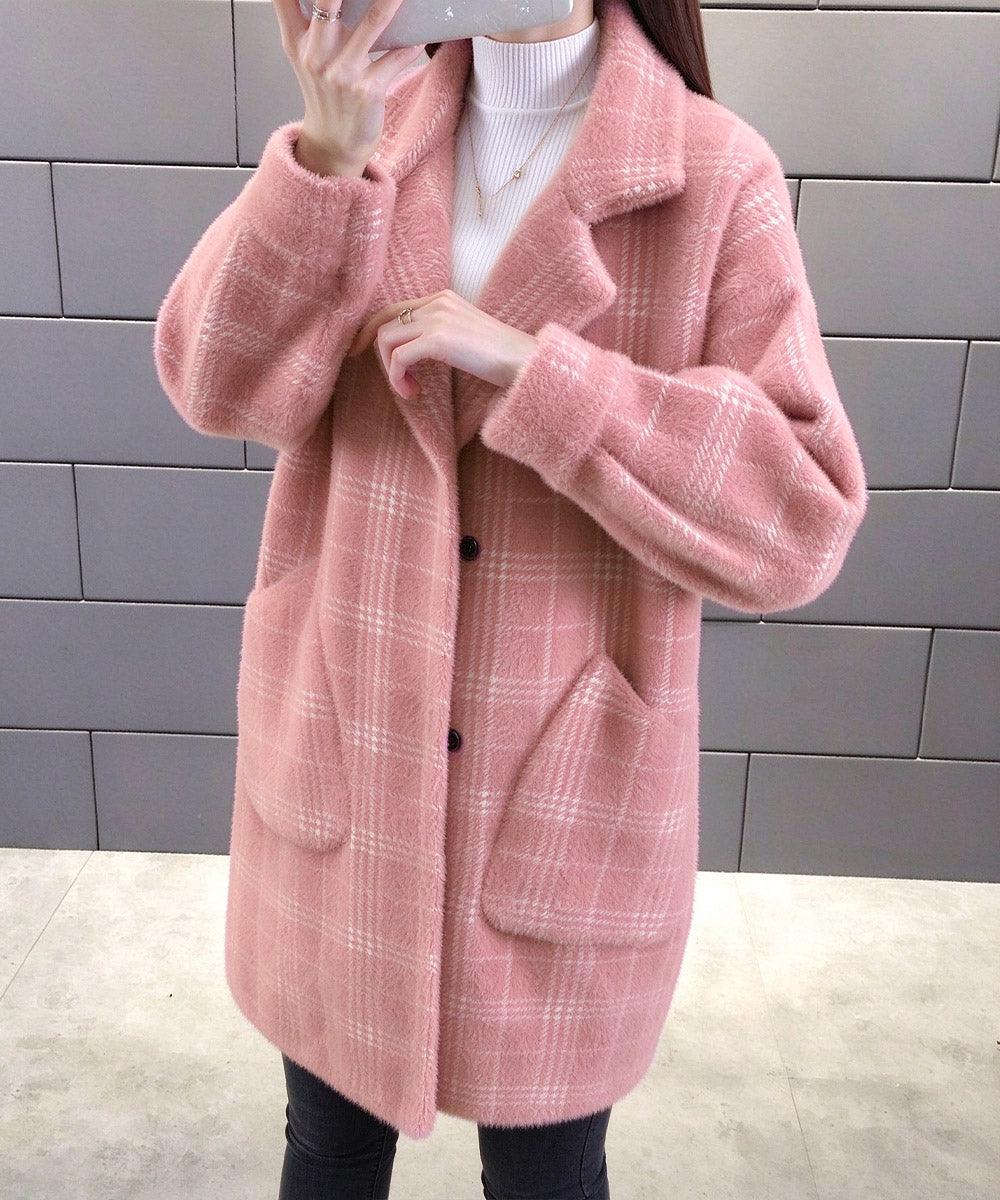 チェック柄シャギーロングチェスターコート