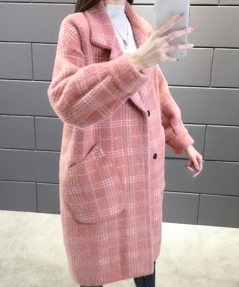 チェック柄シャギーロングチェスターコート